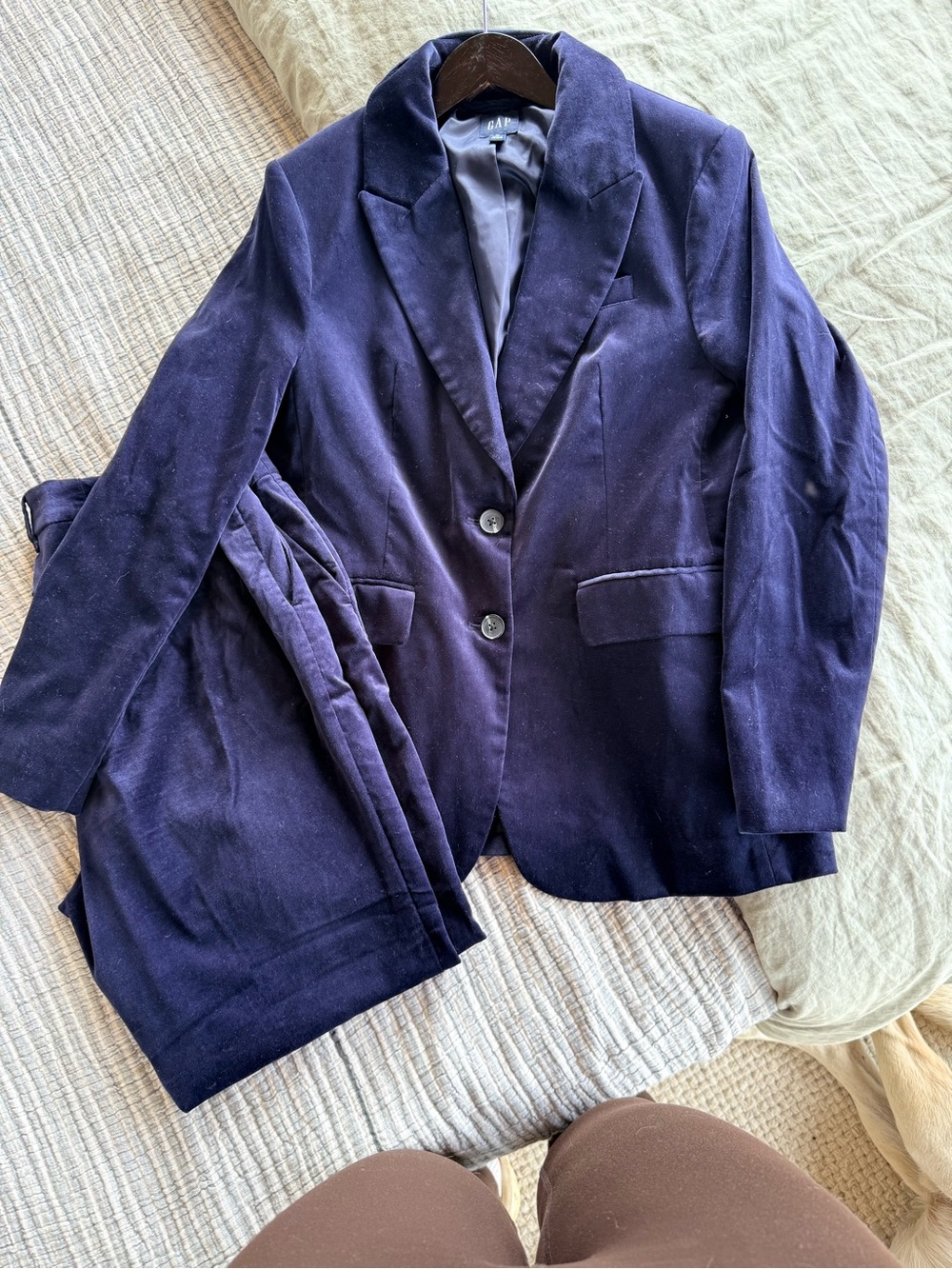 GAP Navy Velvet Blazer and Pants Set